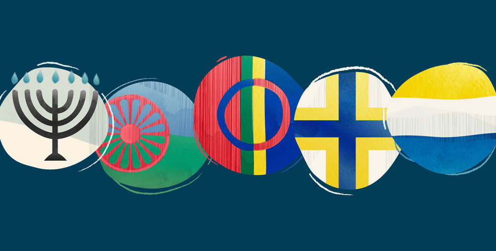 En grupp olika flaggor i form av en cirkel.