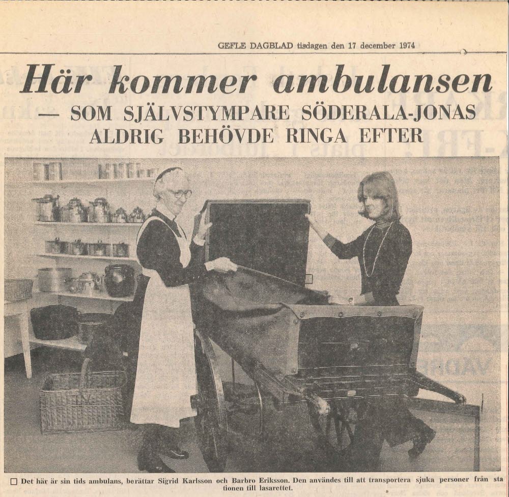 Tidningsurklipp från Gefle Dagblad 1974-12-17.
Förvaras i Regionarkivet.